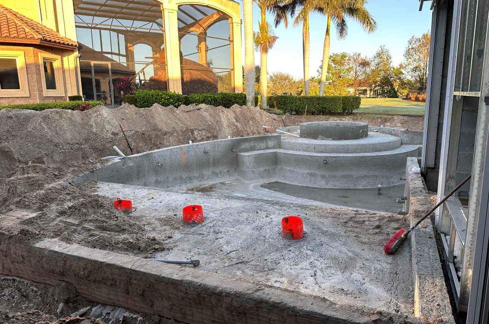 New pool construction in Quail West community Naples, FL